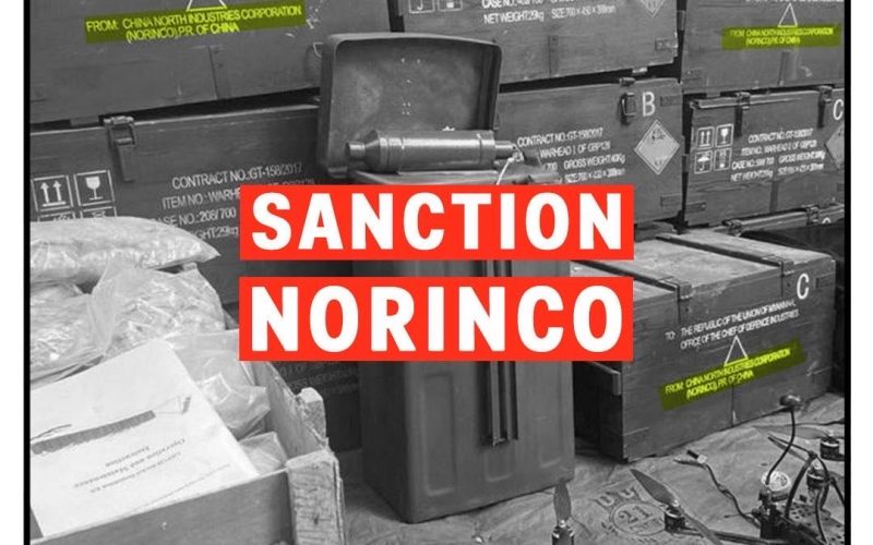 တရုတ်နိုင်ငံပိုင် စစ်လက်နက်ကုမ္ပဏီ NORINCO အား နိုင်ငံတကာရာဇဝတ်မှုများတွင် ကြံရာပါပတ်သက်မှုအတွက် ဒဏ်ခတ်ပိတ်ဆို့မှုများ ပြုလုပ်ရန်တောင်းဆို